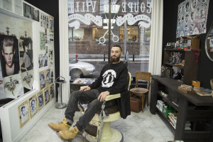 Barber Charles Costo poses for a portrait during a break in the barber shop where he works, on Wednesday afternoon December 2, 2015 in Montreal, Que. Costo learned how to cut hair by himself eight years ago. This has never been a real work for him until one year ago, when he got really specialized by working at this barber shop called Rui Leal hairstylist at Salon Coupe De Ville. This became his profession and represents for him a real passion. (Marie-Emmanuelle Boileau/Jour 527)