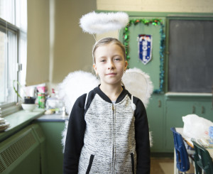 Ksenia Bespalova poses for a portrait on Friday morning December 4, 2015 in Montreal, Que. Bespalova is doing character "Ange Gabriel" for a theater play that her and her class are going to perform in front of their school on December 18, 2015. She is in grade 4 at multicultural Bedford Elementary school, in Cote-des-Neiges. Bespalova moved from Russia when she was four years old. (Marie-Emmanuelle Boileau/JOUR 523)